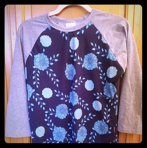 New Lularoe Baseball Tee - Blue Flowers
